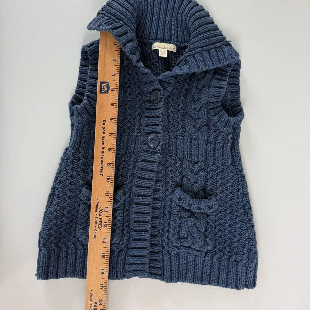 The Eagle's Eye Girls Navy Blue Sweater Vest Button Front Pockets Size S (7-8)